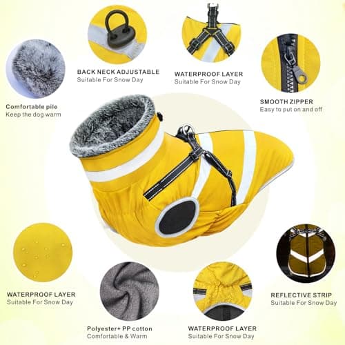 Oslueidy Imperméable à l'eau Chien Manteau, Hiver Chaud Chien Veste réfléchissant vêtements pour Animaux de Compagnie Chien Temps Froid Manteau Confortable Snow Suit Veste Gilet (Jaune, 6XL)