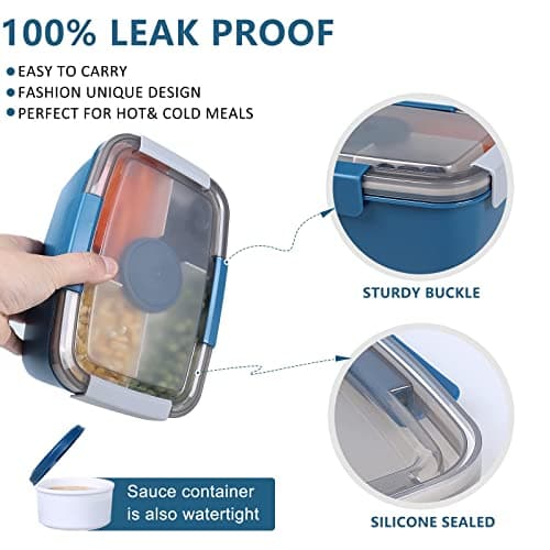 Greentainer To Go Récipient à salade avec bol à salade de 2L, grande boîte à déjeuner Bento avec couvercle, sans BPA, passe au micro-ondes et au lave-vaisselle