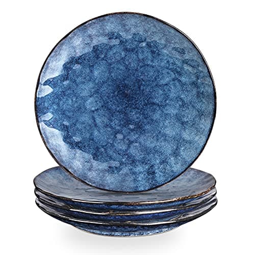 vicrays Assiette Plate à Dîner,4 Pièces, Grande Assiette en Céramique,26,7 cm,passent au micro-ondes, au four, au lave-vaisselle, résistantes aux rayures, en convient pour steak, pâtes, pizza (bleu)