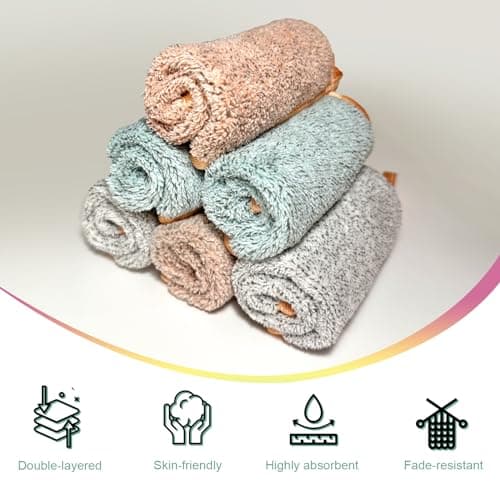 PHOGARY Lingette Démaquillante en Microfibre, Lot de 6 Serviette Microfibre pour le Visage, Lingettes Gant de Toilette Microfibre - Réutilisables, Lavables (8" x 8", Fibre Charbon Bois)