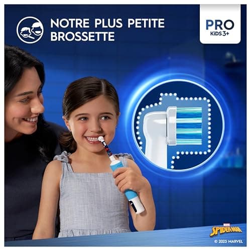 Oral-B Pro Kids Brosse à Dents Électrique Enfant, Spider-Man Marvel, Brossette Ronde Pour Petites Bouches Et Douce Pour Des Gencives Sensibles, 1 Chargeur, 1 Étui De Voyage, 1 Embout, 3 Ans Et Plus