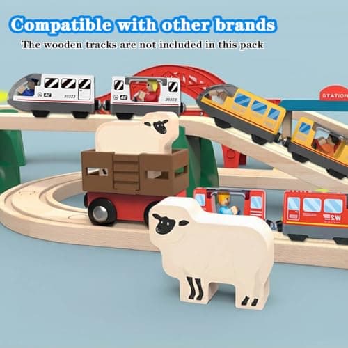 LiRiQi Train de locomotives à Piles, Ensemble de Jouets Magnétique électrique pour Voie Ferrée en Bois Compatible avec Thomas, Brio pour Tout-Petits Enfants garçon Filles