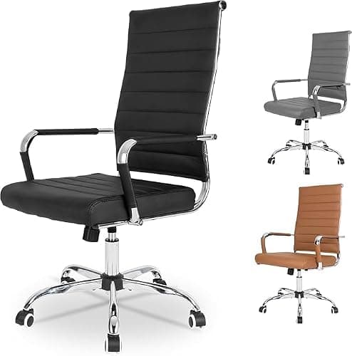 UEV Chaise de Bureau Ergonomique Kolumbus Cuir PU, Moderne avec roulettes et Accoudoirs, Hauteur Réglable, Pivotant Universel, Capacité de Poids jusqu'à 150kg, Noir