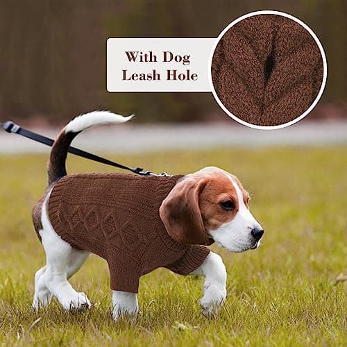 Hjumarayan Pull Chien Moyen, Pull pour Chien Simple Elégant Pull-Overs pour Chiens avec Manches Pull Chien Hiver Chaud Epaississement Sweat Chien Pull pour Bouledogue Beagle, Brun L