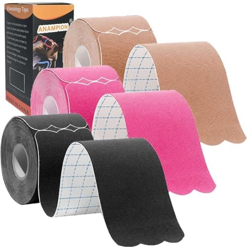 ANAMPION 3 Rouleaux Bande Kinesiologie Precut Style de Vague, 5cm*5m Kinesio Tape pour la Physique, Imperméable Bande Kinesiologie pour Genou, Coude et l'épaule(Noir+Couleur rose+Couleur de peau)