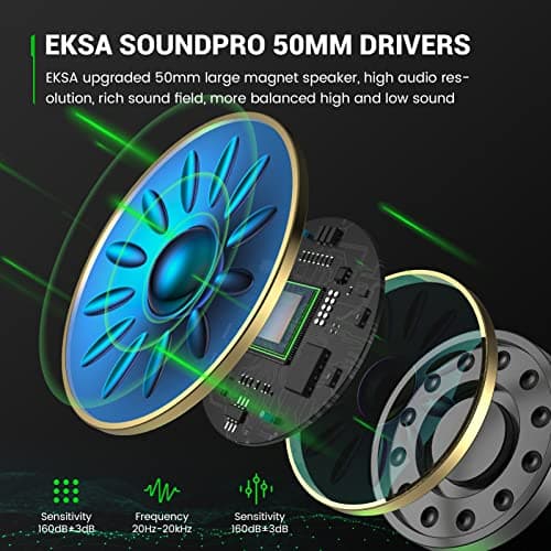 EKSA Fenrir Casque Gaming à Réduction de Bruit avec Micro pour Xbox One PC PS4 PS5 Switch avec Lumière LED, 3D Stéréo Surround Casque Audio pour Prise 3,5MM, Noir Vert