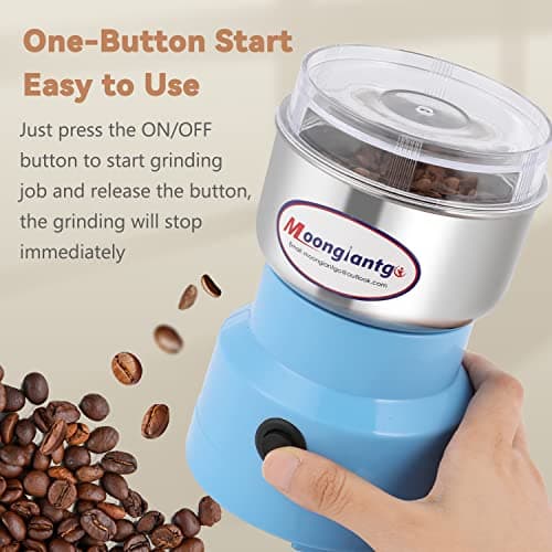 Moongiantgo Moulin à Céréales Multifonctionnel 200W 14500rpm, Moulin à Café Ultra-Fin, 300ml Broyeur à Épices Électrique Portable, Acier Inoxydable, Parfait pour Matières Sèches, Herbes, Café (Bleu)