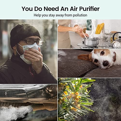 Afloia Purificateur d'Air, 3 Modes, Timer 2/4/8h, 22dB Mode Veille, 7 Couleurs Lumières, peut Filtrer 99,99% de la Poussière, du Pollen, de la Fumée, des Odeurs, CADR 130m3/h