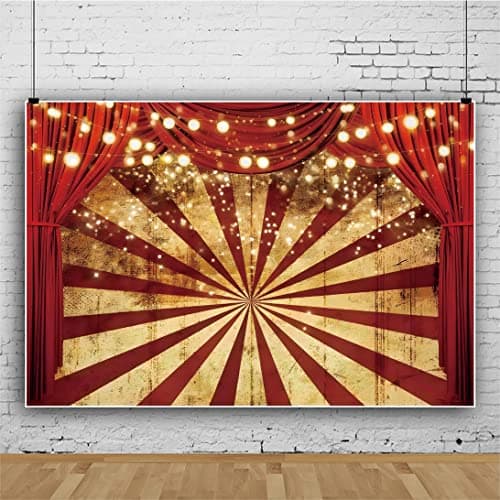 Renaiss 3x2.5m Cirque Spectacle Toile de Fond Carnaval Rayures Rouges Rideau Paillettes Lumières Photographie Fond Bébé Douche Fête d'anniversaire Décor Enfants Portrait Photo Props Vinyle