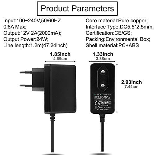 EFISH 12V 2A 24W Adaptateur d'alimentation du Transformateur,pour 12V Les Appareils Ménagers,CCTV Camera,Routers,Hubs,LED Strips,Telekom,T-COM,Speedport,Radiowecker,Scanner+7 Différents Bouchons
