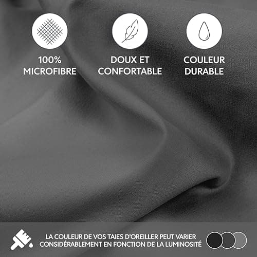Dreamzie Taie Oreiller 50 x 70 cm Lot de 2 Housse d'oreiller en Microfibre avec Une Fermeture Eclair Certifiée Oeko-Tex - Housse Coussin Gris Foncé