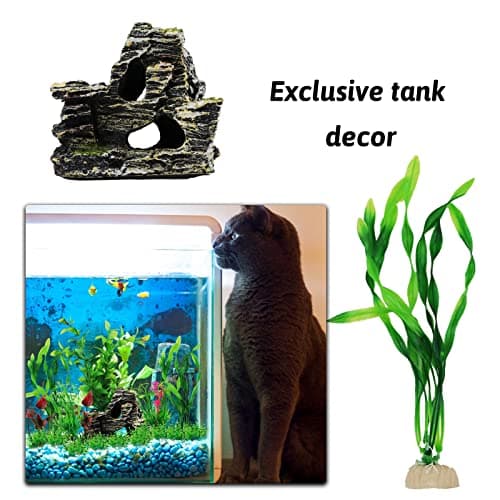 QUOZUO 20 Pièces Aquarium Decoration Plante, Vert Plantes Artificielle Aquarium Deco et Rocher Polyrésine Grotte Ornement