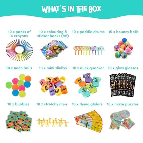 THE TWIDDLERS 120 Jouets de Fête Anniversaire Premium pour Enfants - Kermesse, Petits Cadeaux, Pochettes Surprises, Jouet Piñata Mixte, Cadeaux Invités, Récompenses en Classe, Halloween, Noël