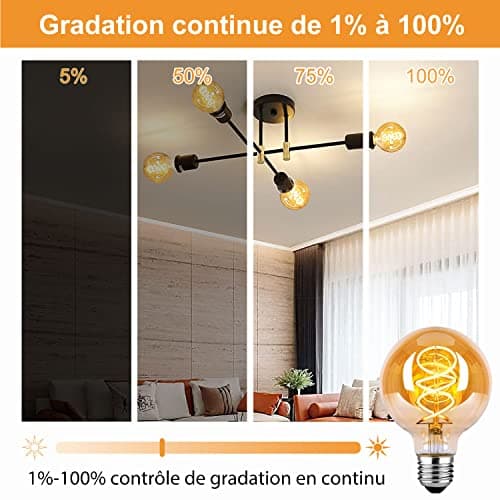 Ampoule E27 Vintage 4W Dimmable Blanc chaud 2700K G80 - Ambré, Lot de 4
