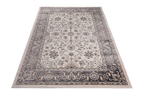 TAPISO Colorado Tapis Poil Ras Design Traditionnel Crème Gris Marron Motif Floral Ornamental Bordure Tapis Salon Chambre Bureau Oeko-TEX Résistant 60 x 100 cm