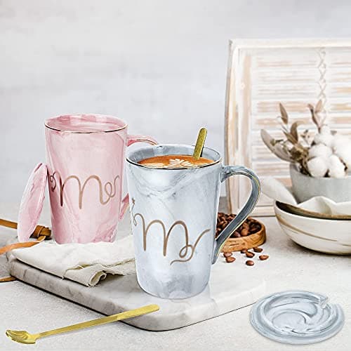 Yorkaan Mr and Mrs Coffee Mugs - Cadeau de Mariage pour Mariée et Le Marié, deTasses Cadeau pour Mariage, Couple,fiançailles, Anniversaire, Saint Valentin - Marbre céramique 12 oz Cadeaux.