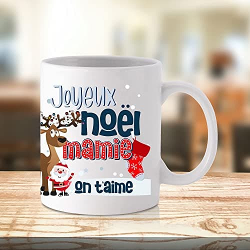 ÉNJA Création Cadeau NOËL - Mug MAMIE. Mamie/Tasse – Joyeux Noël - Cadeau fêtes de fin d'année personnalisé. Cadeau original. Céramique haute qualité 11oz - 320 ML (MAMIE)