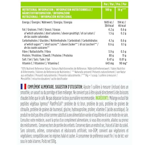 Collagène Vegan en Poudre Avancé avec Vitamine C, 11 g de Protéines, 21 Acides Aminés (y compris Glycine), Peptides de Collagène 100% Végétale, Non Aromatisé, 35 portions – par Igennus