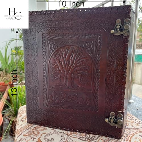 handborncraft Classeur à anneaux en cuir pour homme, grand classeur en cuir à 3 anneaux de 7,6 cm, classeur en cuir motif arbre de vie, organiseur de dossier en cuir