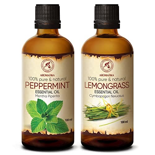 Huiles Essentielles Set 2x100ml - Huile de Menthe Poivrée - Huile de Citronnelle - Pur & Naturel pour Diffuseurs - Aromathérapie - Beauté - Spa - Relaxation - Bain