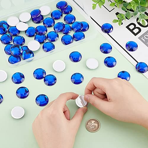 FINGERINSPIRE 50pcs 25mm Dos Plat Rond Acrylique Strass Bleu Auto-Adhésif Bijoux Ronds Grandes Gemmes en Plastique Embellissements Stick on Jewels Crystal Circle Gems pour Costume Making Cosplay