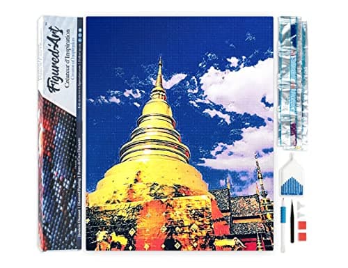Figured’Art Diamond Painting Broderie Diamant 40x50cm Toile Entière Roulée avec Strass Perles Carrés - Temple de Chiangmai - Kit Complet 5D DIY Activité Manuelle Loisirs Créatifs Adultes