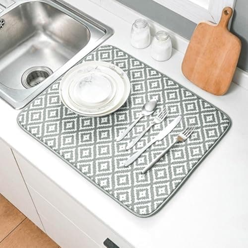 YDHfdc 2 Pièces Tapis Egouttoir Vaisselle en Microfibre Tapis de Sechage Vaisselle Super Absorbant Tapis Vaisselle 46 cm x 40 cm pour Comptoir d'evier de Cuisine, Grille Diamantée