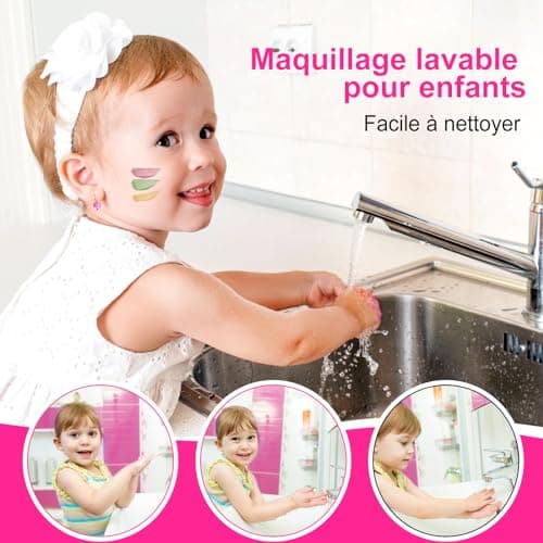 Maquillage Enfant Jouet Filles Lavable Coffret Maquillage Enfant Filles Jouet Non Toxique Palette de Maquillage pour Enfants Halloween Carnaval Cadeau de Noël Anniversaire pour Princesse de 4 5 6 7 8