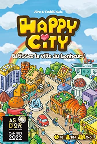 Asmodee - HAPPY CITY - Jeu de Société de Construction Urbaine Pour Enfants Dès 10 Ans - Créez votre Ville - Lauréat As D'Or 2022 - 2 À 5 Joueurs - 30 Min - Version Française