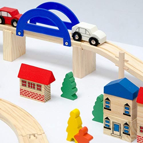 messefix Chemin de Fer en Bois de 130 pièces - Train de Jouets avec Rails de 5m