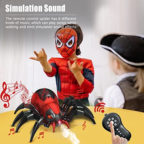 sumsync Télécommande Araignées Jouets pour Enfants - Véritable RC Spider, Effets musicaux, Lumières LED, 3 4 5 6 7 8 9 10 11 12 Ans garçons / Filles, Cadeau d'anniversaire Halloween Rouge