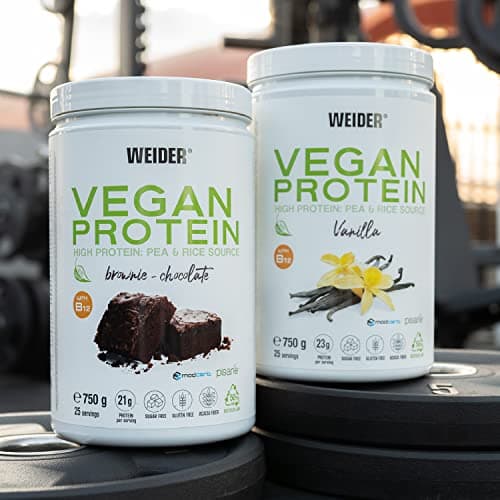 Weider Vegan Protein PACK DUO (2x300g) Goût Vanille et Chocolat. Protéines 100% Vegetal d'Isolat Pois & Riz. Avec Vitamine B12 & Stevia. Sans Gluten, Sans Sucre. Emballage 50% Recyclé, 100% Recyclable