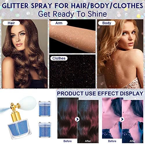 Spray Paillette Corps,MKNZOME Paillettes Visage Paillette Cheveux Imperméable Body Glitter Spray Maquillage Paillettes Femme pour Visage Cheveux Ongles Festival Fête