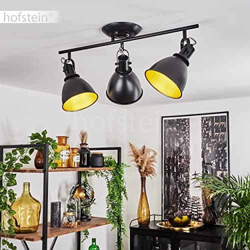 Plafonnier Koppom en métal noir et or, luminaire de plafond à 3 spots orientables pour ampoules E14, ampoule(s) non incluse(s)