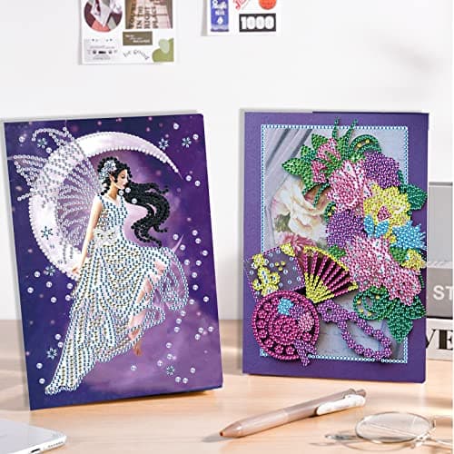 DCIDBEI 2 Pack A5 Carnet Broderie Diamant Carnet de Voyage A5 Diamond Painting Carnet de Notes Diamant Painting Carnet de Note Fleurs Fée Cahier Diamond Painting Journal de Suivi Journal Intime Adulte
