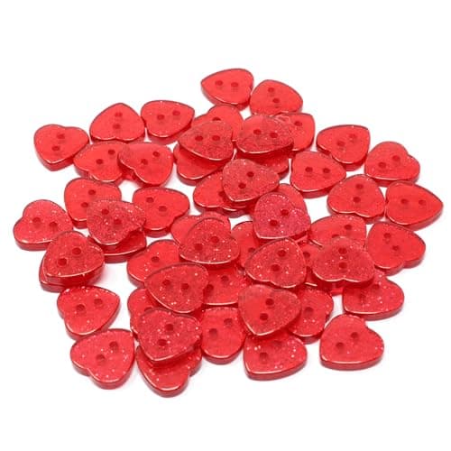Special Touches Lot de 50 boutons en résine avec cœur à paillettes Rouge 13 mm