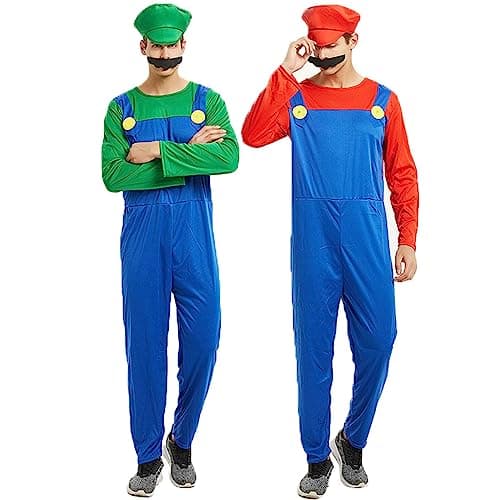 YIYUANIJI Super Frères Costume Classique de pour Adultes/Costume de Héros de l'enfance,avec Casquette et Moustache, pour Carnaval et Cosplay