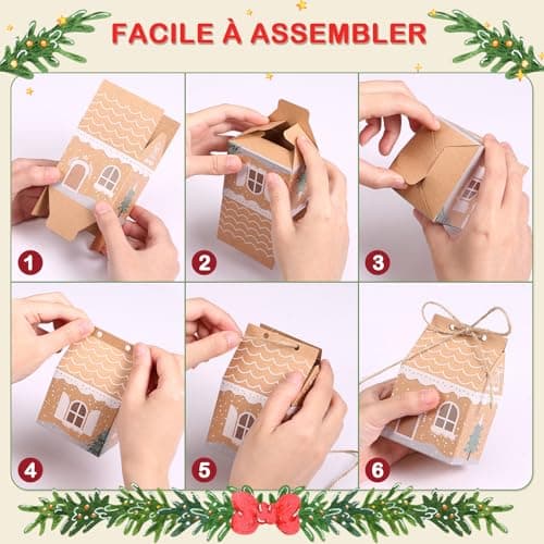 LEMESO 24 Sacs Cadeau de Noël, Boîte de Calendrier de l'Avent à Remplir, Sac en Papier Kraft Sac Bonbon Idéal pour Noël Anniversaire Mariage