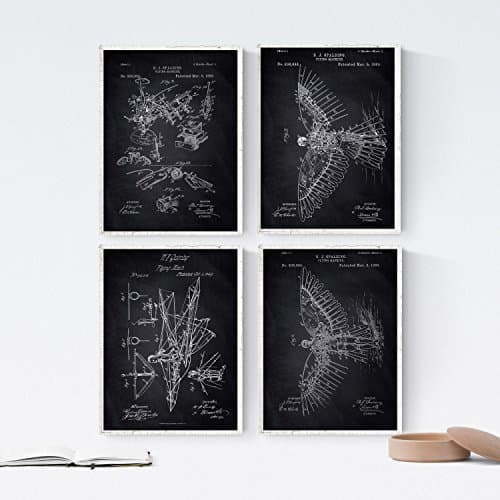 Nacnic Noir - Paquet de 4 Feuilles Brevet Sailplane. Définir des Affiches des Inventions des Anciens Brevets. Choisissez la Couleur Que Vous Aimez. Imprimé sur de Haute qualité de 250 grammes