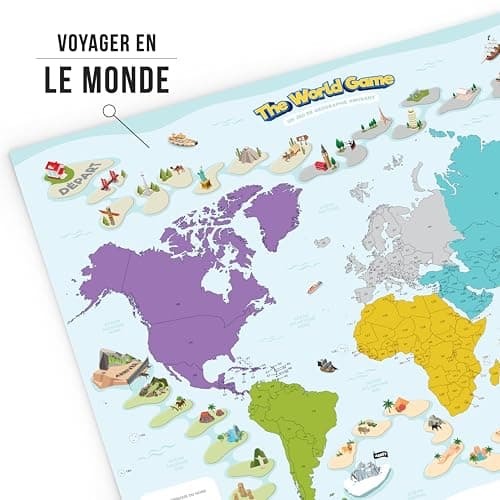 The World Game - Jeux de Plateau Géographie - Jeu Éducatif pour Enfant, Famille et Adultes - Cadeau Garçon 10-12 Ans - Carte du Monde Enfant - Français