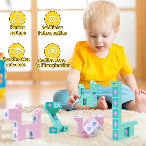 ECHOCUBE Cube Serpent Magique avec thème Poker, 2 Paquets de 24 Blocs de Cube Serpent Rapide pour remplir Les Sacs de fête, Casse-tête éducatif Serpent Jouets Amusants Cadeaux de fête (Vert & Rose)