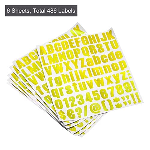 PATIKIL Lettre Alphabet Numéro Autocollants, Paillettes Doré 1" Réfléchissant Étiquettes Auto-adhésif Vinyle pour Classe Organisation, Enseigne, Porte, 6 Feuilles, 81 Compte/Feuille