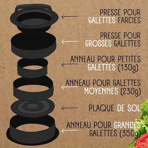 Moule Steak Haché | 4 Formats de Steaks | Presse Steak Haché | Presse Hamburger | Burger Press | Presse Burger | 100 pc Séparateur