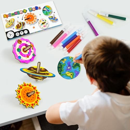 Ulikey 12 Pièces Gyroscope en Bois pour Enfants, Peinture Bricolage Anniversaire Activites Manuelles pour Enfants, Kit de Bricolage en Bois Gyroscope Planétaire Cadeau pour Enfants 5 6 7 8 9 10 Ans