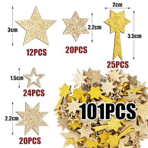101pcs Confettis de Etoile Noël en Bois Décorations de Noël Confetti Paillette Etoile Hollow Out Ornement de Noel Centre de Table