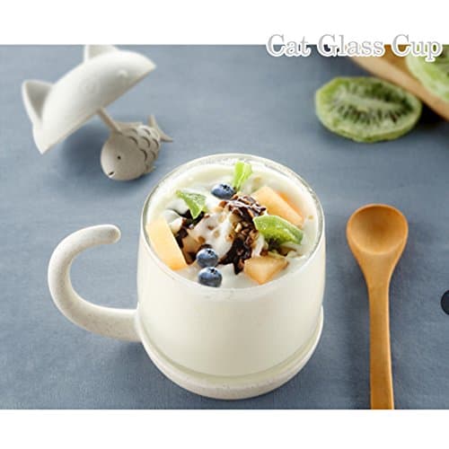 BigNoseDeer Cadeau Femme Cadeau Noel Tasse à thé en verre chat, bouteille d'eau avec infuseur à thé en forme de poisson, Passoire Filtre Tassen de café 250ML (8OZ) Cadeau Fête des Mères