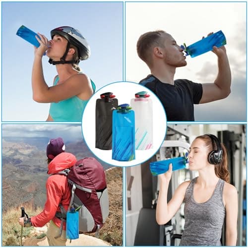 Gourde pliable 700ML,6 Pièces bouteille pliable gourde souple avec bouton-pression,gourde souple running gourde running bouteille d'eau,Bouteille d'eau pliable pour le voyage