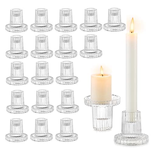 Glasseam Petits Bougeoirs, Bougies Transparentes en Forme De CôNe, Lot de 20, Bougies en Cristal, Bougies en Verre pour La Table, Bougies StriéEs pour Le Centre De Table d'un Mariage