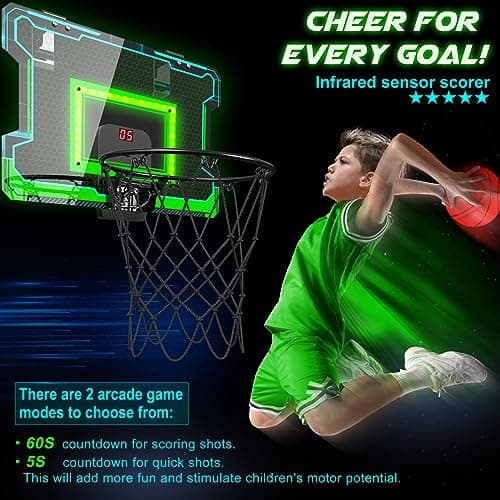 OKKIDY Panier de Basket Lumineux avec Panneau D'Affichage Èlectronique LED, Petit Jeu de Basket Jouet Sportif pour Enfants Adolescents Adultes, Idée de Cadeau 6, 7, 8, 9, 10, 12+ Ans Filles Garçons