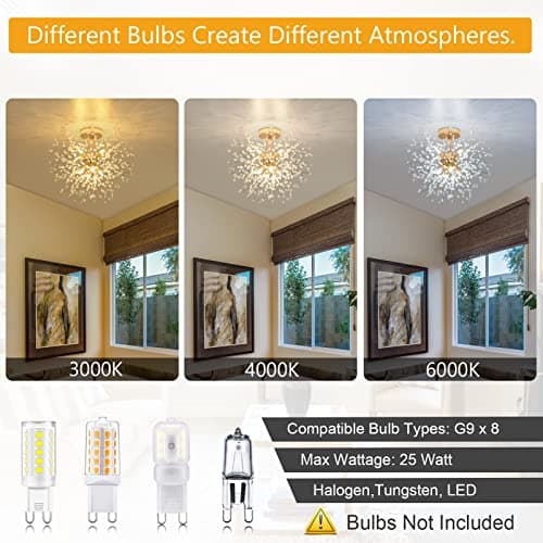 Rayofly Moderne Plafonnier En Cristal, feux D'artifice lustre, D'or plafonniers, dimmable Pendentif Lumière, 8 G9 Luminaire, Lampe Pour Salon, chambre, salle à manger, cuisine, couloir